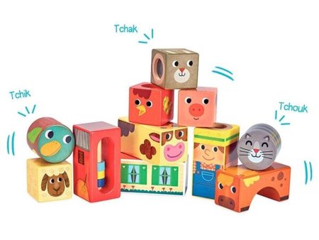 Vilac Wooden Blocks w. Sounds - Farm Animals Hot on Sale